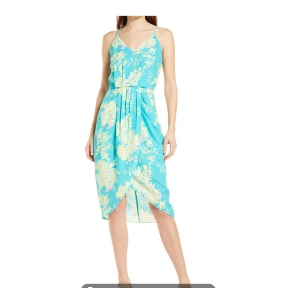 Chelsea 28 Sleeveless Faux Wrap Dress In Teal Mirage Floral NWT size XXS